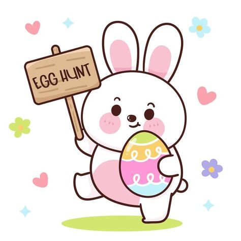 Vector a bunny holding a sign that says ... | Premium Vector #Freepik #vector #rabbit-cartoon #kawaii #easter-egg #adorable Holding A Sign, Cat Hug, Tulip Flower, A Bunny, Tulips Flowers, Egg Hunt, Kids Education, A Sign, Easter Bunny