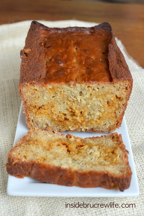 Coconut Butterscotch Banana Bread - coconut and butterscotch adds a fun twist to the classic banana bread Fruit Breads, Exotic Recipes, Bread Head, Classic Banana Bread, Heavenly Desserts, Best Homemade Bread Recipe, Dessert From Scratch, Herb Bread, Best Bread Recipe