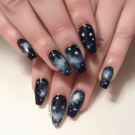 Galaxy Nails: The Shimmery Fall Nail Trend You Need to Try - HubPages Astronaut Nail Art, Cute Space Nails, Space Theme Nails, Black Galaxy Nails, Astronomy Nails, Outer Space Nails, Star Wars Nails, Cosmic Nails, Galaxy Nail