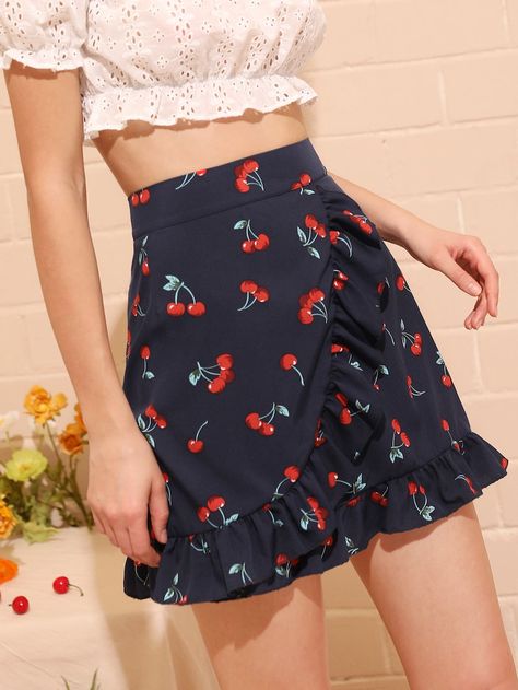 Sassy Outfit, Women Skirts, Causual Outfits, Cherry Print, Edgy Outfits, Bottom Clothes, Above Knee, Wrap Skirt, Outfits For Teens