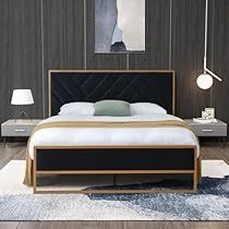 Modern Wood Headboard, Headboard Velvet, Geometric Headboard, Velvet Platform Bed, Metal Platform Bed, Wood Headboard, Bed Ideas, Metal Bed Frame, Boho Interior