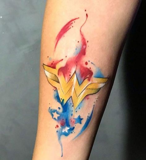 Whiplash Tattoo, Watercolor Sleeve, Super Hero Tattoos, Wonder Woman Tattoo, Wonder Woman Drawing, Iron Man Tattoo, Hero Tattoo, Wrist Tattoo Cover Up, Couples Tattoo