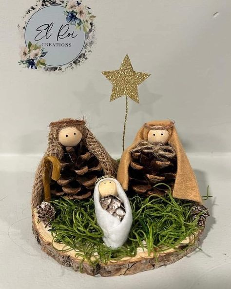 Recycled Nativity Scene, Diy Kids Nativity Scene, Nativity Scene Made From Rocks, Handmade Nativity Set, Nativity Figures Diy, Pinecone Nativity, Homemade Nativity Scene, Homemade Nativity Sets, Nativity Set Craft