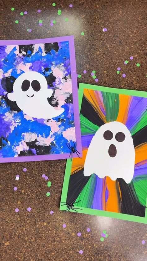 Ghost Crafts Preschool, Easy Ghost Painting, Painting Craft Ideas, Ghost Painting Ideas, Painting Ideas For Halloween, Crafts For Halloween, Prek Crafts, Halloween Art Projects, Bricolage Halloween