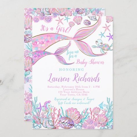 Mermaid Baby Shower Invitation Mermaid Baby Shower Invitations, Virtual Baby Shower Invitation, Gender Neutral Baby Shower Invitations, Mermaid Baby, Baby Event, Mermaid Baby Showers, Target Gift Cards, Virtual Baby Shower, Baby Mermaid