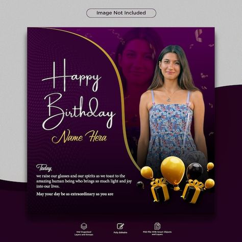 Happy birthday post and birthday party celebration PSD template for social media Happy Birthday Graphic Design, Birthday Social Media Post, Happy Birthday Post, Business And Advertising, Template For Social Media, Happy Names, Free Birthday Card, Birthday Post, Happy Birthday Girls