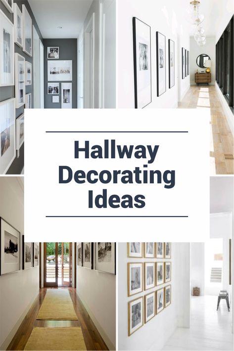 Entry Hall Gallery Wall, Narrow Wall Gallery, Frames In Hallway Wall Ideas, Gallery Wall Ideas For Hallway, White Corridor Ideas, Photo Wall Narrow Hallway, Wall Black And White Photos, Hall Gallery Wall Long Hallway, Picture Frames Hallway