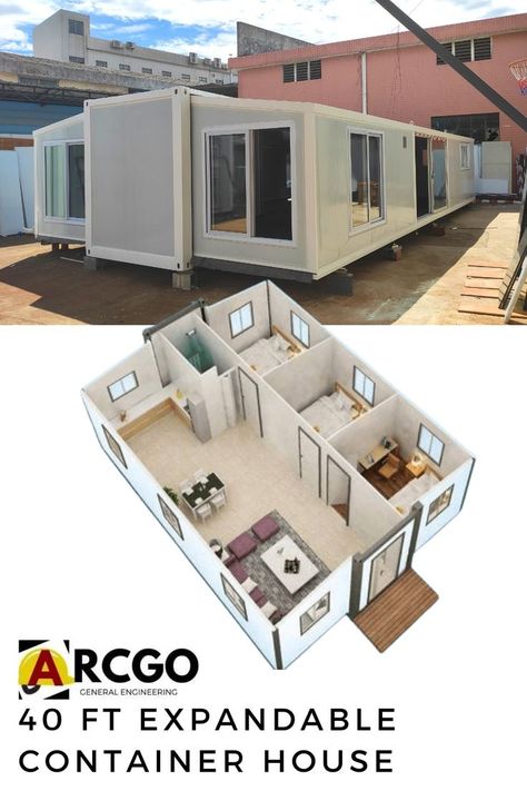 Equipped with 3 bedrooms, bathroom, living room and kitchen, you can build your house in just 1 day! Perfect as temporary facility, house in the woods, or office unit. Portable House Design, Shipping Container Cost, Container Construction, Shipping Container Storage, Philippine Houses, Site Office, Temporary Housing, Container Cabin, Build Your House