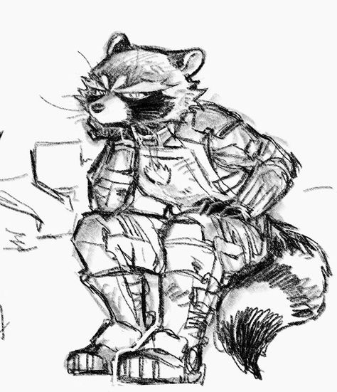 Rocket The Raccoon Drawing, Rocket Raccoon Sketch, Raccoon Drawing Reference, Dnd Raccoon, Raccoon Oc Human, How To Draw Raccoon, Racoon Reference, Raccoon Person, Rocket Raccoon Drawing