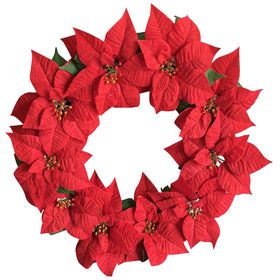 Picture of POIN WREATH 24IN Animated Christmas Lights, Farmhouse Outdoor Decor, Floor Candle Holders, Poinsettia Wreath, Seasonal Candles, Xmas Tree Ornament, Christmas Tree Shop, Three Kings, Halloween Decorations Indoor