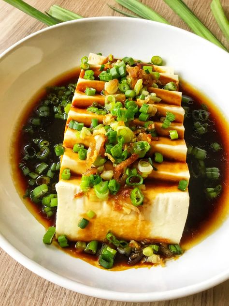 Steamed Tofu Chinese, Tofu Soy Sauce Recipes, Fresh Tofu Recipes, Steamed Silken Tofu, Tofu Recipes Japanese, Steam Tofu Recipe, Steamed Tofu Recipe, Korean Lunch Recipes, Steamed Food Recipes