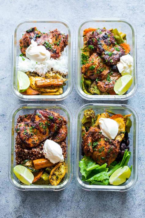 Chipotle Chicken Meal Prep Lunch Bowls - 4 Ways Rp Strength, Protein Lunch Ideas, Muscle Meals, Batch Prep, High Protein Lunch Ideas, High Protein Lunch, Lunch Ideas For Work, Copycat Chipotle, Lunch Bowls