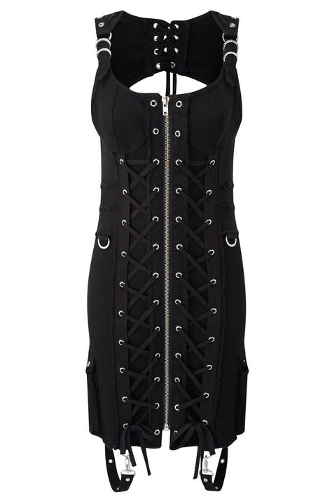 Sinder Hella Burner Dress [B] | KILLSTAR - UK Store Killstar Dress, Hole Dress, Fitted Bodycon Dress, Emo Dresses, Low Neckline, Goth Dress, Denim And Lace, Gothic Outfits, Hippie Outfits