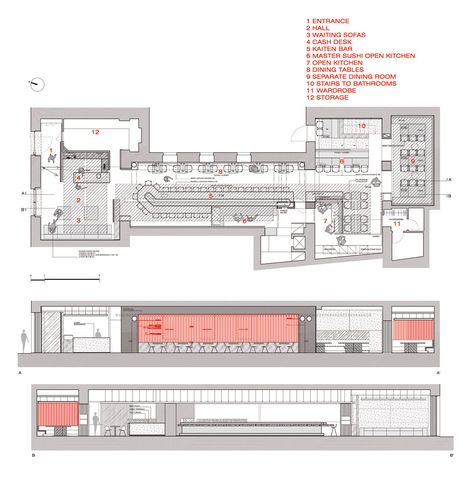 ZEN SUSHI Restaurant Hotel Restaurant Plan, Fridge Sizes, Japanese Restaurant Design, Restaurant Plan, World Architecture Festival, Restaurant Pictures, Restaurant Flooring, Fushimi Inari, Sushi Restaurant