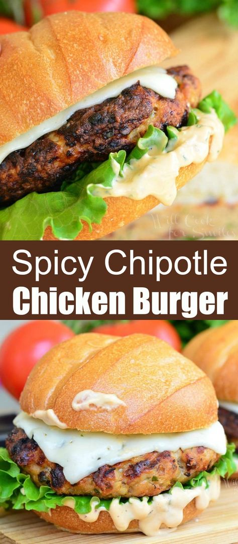 Chipotle Mayo Chicken, Spicy Chipotle Chicken, Ground Chicken Burgers, Adobe Sauce, Mayo Chicken, Spicy Burger, Chicken Burgers Recipe, Chipotle Peppers, Chipotle Mayo