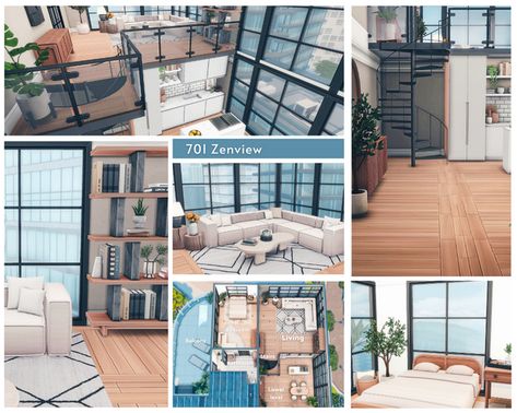 Sims 4 702 Zenview, Sims 4 701 Zenview, 701 Zenview Sims 4 Floorplan, Sims 4 Zenview Apartment, 701 Zenview Sims 4, 702 Zenview Sims 4, Sims 4 Build Ideas, Sims 4 Build Cc, Sims 4 Loft