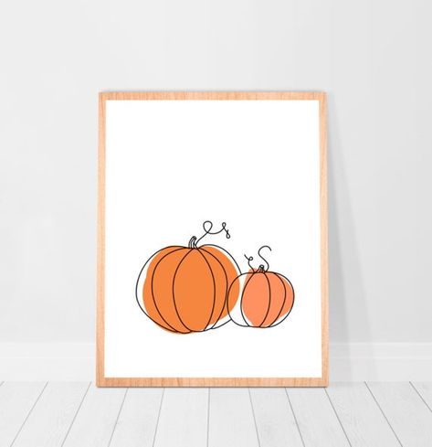 Abstract Pumpkin, Pumpkin Wall Art, Yellow Pumpkin, Pumpkin Wall, Pumpkin Canvas, Pumpkin Drawing, Poster Halloween, Preppy Room Decor, Minimalist Art Print