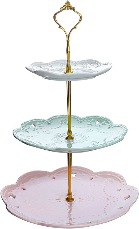 MALACASA, Series Sweet.Time, 14.5" Tall 3 Tier Cake Stands (6" & 8" & 10") Round Ceramic Dessert Cake Tower Stand, Porcelain Party Food Server Display Holder with Golden Carry Handle, Colorful : Amazon.co.uk: Business, Industry & Science Cake Holder Decor Kitchen, Cupcake Stands, 3 Tier Cupcake Stand, Dessert Holder, Three Tier Cake Stand, Makeup Stand, Cake Tower, 3 Tier Cake Stand, Cake Holder