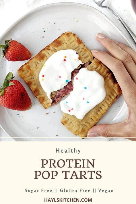 Gluten Free Pop Tarts, Healthiest Protein Powder, Sugar Free Frosting, Poptart Recipe, Strawberry Pop Tart, Homemade Strawberry Jam, Sugar Free Maple Syrup, Single Serving Recipes, Sugar Free Vegan