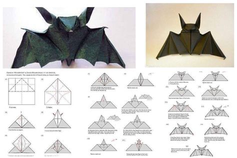 Bat Origami, Origami Bat, Origami Shapes, Bahasa Jepun, Origami Step By Step, Creative Origami, Origami Diagrams, Cute Origami, Origami Patterns