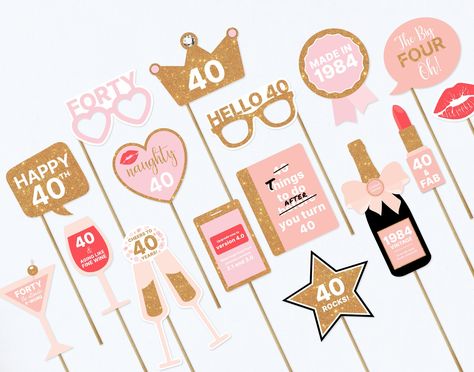 40th Birthday Party Props, 1984, 40th Birthday Photo Booth Props, Pink Party Decorations, Blush, Gold, Printable | INSTANT DOWNLOAD 40th Birthday Photo Booth, 40th Party Ideas, 40th Birthday Quotes, Birthday Photo Booth, Birthday Party Props, Birthday Props, Pink Party Decorations, Gold Printable, Birthday Photo Booths