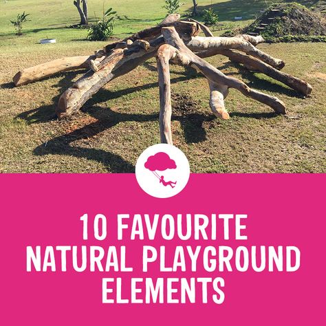 10 Favourite Natural Playground Elements | Playground Ideas Montessori Outdoor Environment Natural Playgrounds, Fallen Tree Playground, Unique Playground Ideas, Log Playground Ideas, Forest School Playground, Naturescape Playground, Natural Playground Backyard, Natural Playground Diy, Woodland Playground