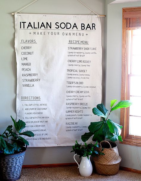 Italian Soda Bar, Italian Cream Soda, Lime Rickey, Soda Bar, Italian Soda, Soda Recipe, Menu Sign, Cream Soda, Bar Menu