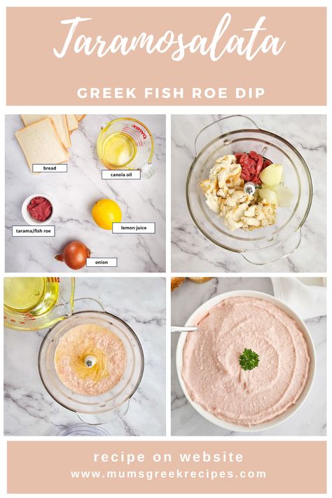 Taramosalata – Greek Fish Roe Dip in a bowl Taramosalata Recipe, Kalamata Olive Dip, Maroulasalta Salad, Greek Fanouropita, Kalamata Olive Hummus, Greek Fish, Meze Platter, Fish Roe, Greek Dip