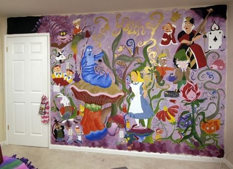 alice in wonderland mural | Alice in Wonderland Wall Mural Alice In Wonderland Mural Ideas, Alice In Wonderland Mural, Alice In Wonderland Bedroom, Disney Themed Rooms, Alice In Wonderland Diy, Alice In Wonderland Room, Disney Bedrooms, Baby Girl Bedroom, Nursery Art Girl