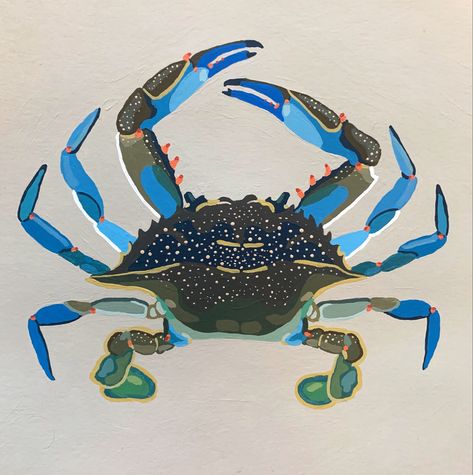 Lobster Painting Easy, Blue Crab Illustration, Crab Painting Acrylics, Lighthouse Nursery, Blue Crab Painting, Blue Crabs Art, Fish Acrylic, Crab Illustration, Crab Painting