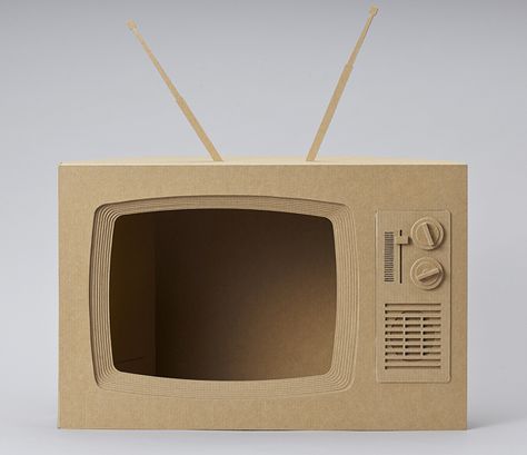 Retro, Cardboard TV by Mat Bogust, via Behance Cardboard Tv, Cardboard Art Sculpture, Just Go For It, Cardboard Crafts Diy, Cardboard Box Crafts, Cardboard Toys, Cardboard Sculpture, Cardboard Art, Cardboard Furniture