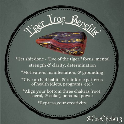 Tiger Iron metaphysical and healing properties listed Tiger Iron Crystal Meaning, Crystal Basics, Iron Benefits, Work Focus, Tiger Iron, Focus Your Mind, Mental Strength, Personal Power, Crystal Meanings