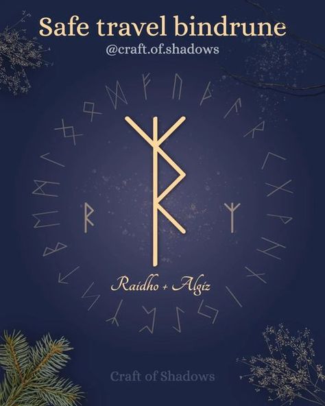 Craft Of Shadows on Instagram: "ᚱᛉ This simple but effective bind rune we use as a protection during a physical travel and journeys in the spiritual realms. The bind rune is constructed from the runes Raidho and Algiz. Raidho symbolises the journey of life, movement, transportation, adventure and action. Raidho stimulates the rational mind and the inner compass that leads us to the present moment. Because of its power to focus the mind, Raidho can help reveal sacred messages and hidden dangers a Rune Symbols And Meanings, Bind Runes, Protection Rune, Runes Meaning, Viking Tattoo Symbol, Goddess Magick, Nordic Runes, Rune Tattoo, Rune Symbols