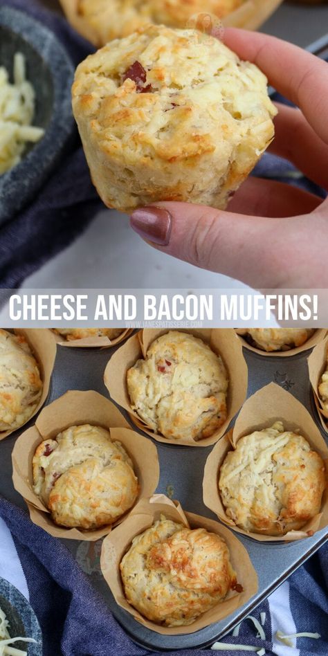 Cheese and Bacon Muffins! - Jane's Patisserie Valentine Baking Recipes, Jane Patisserie, New York Bakery, Cheese Scone Recipes, Snack Meals, Savory Muffins Recipes, Savory Snack Recipes, Bacon Muffins, Loaf Breads