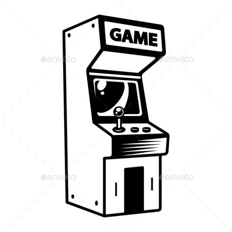 Arcade Game Tattoo, Arcade Machine Tattoo, Arcade Drawing Reference, Arcade Game Drawing, Arcade Machine Drawing, Arcade Machine Illustration, Arcade Tattoo, Arcade Drawing, Arcade Logo