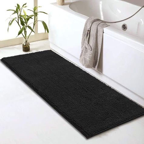 PRICES MAY VARY. 100% Microfiber Non-slip black bathroom runner with updated PVC backing, keeps the rug securely in place for added safety Soft chenille bath mat runner, plush and thick, relieve pressure and fatigue on your feet,provides a comfortably plush place to stand and keep floors dry. Long bathroom rug with highly absorbent plush tufts across the entire surface soak up water fast, dries quickly for supreme comfort Hand Wash Advise for long use or Machine washable with low in cold water, Black Bath Rug, Black Bathroom Rug, Long Bathroom Rugs, Long Bath Mat, Bath Mat Runner, Grey Bath Mat, Black Bath Mat, Chenille Bath Mat, Bath Runner