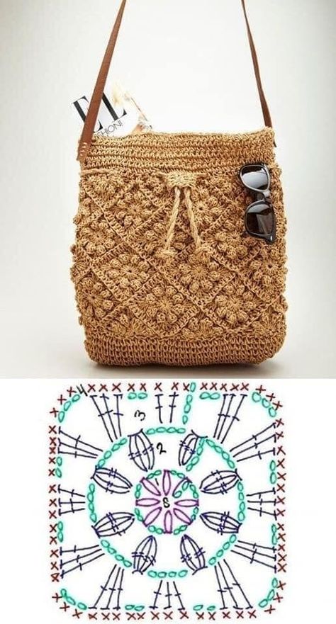 Projek Mengait, Sac Granny Square, Crochet Boho Bag, Diy Crochet Bag, Crochet Bag Tutorials, Crochet Bag Pattern Free, Crochet Motif Patterns, Crochet Market Bag, Crochet Clutch