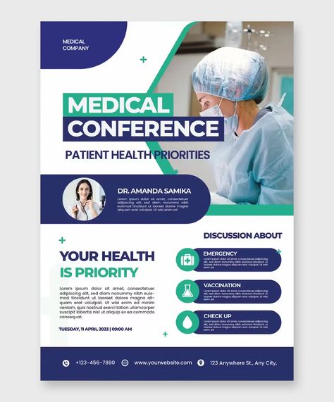 Medical Flyer Template AI, EPS, PSD Hospital Flyer Design, Flyers Example, Medical Infographic Design, Illustrator Shorts, Medical Flyer Design, Booklet Design Layout, Event Poster Design Inspiration, Medical Infographic, Medical Flyer