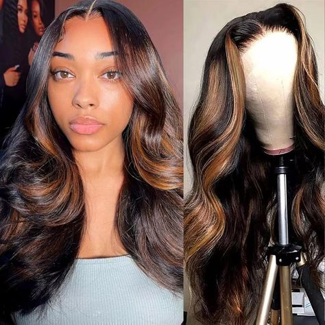 PRICES MAY VARY. 【Highlight Lace Front Wig Human Hair Material】:1B/30 Ombre Wigs Human Hair is Grade 10A Brazilian Virgin Human Hair, body wave lace front wigs human hair pre plucked, invisible, soft, and breathable, It can be dyed, curled, Can Be Made To Any Style You like. 【Ombre Lace Front Wig Human Hair Quality】:Highlight 1B/30 Colored Lace Front Wigs Human Hair For Women.180% Density Light Honey Blonde Glueless Wigs Human Hair Pre Plucked Natural Hairline with Baby Hair Around.Perfect match Black Hair With Brown Highlights, Black Hair With Blonde Highlights, Ombre Lace Front Wig, Best Hair Dye, Ombre Lace Front, Black Hair With Highlights, Ombre Lace, Glueless Wigs, Lace Front Wigs Human Hair