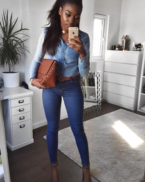 Instagram Sunday Morning Vibes, Patricia Bright, Black Fashion Bloggers, Weekend Break, Preppy Women, Morning Vibes, Chique Outfits, Denim On Denim, Double Denim