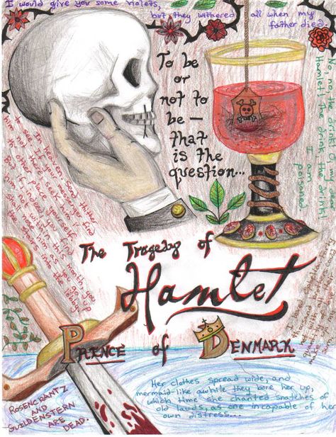 Hamlet by blackink77.deviantart.com Hamlet Art Project, Hamlet Project Ideas, William Shakespeare Project Ideas, Shakespeare Art Ideas, Book One Pager, 21st Century Literature Poster, Hamlet Art Illustration, Hamlet Drawing Ideas, Shakespeare Project Ideas