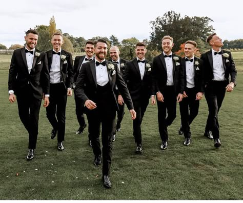 Black Tie Wedding Groomsmen Tuxedos, Black Suit Groom And Groomsmen, Black Tux Wedding Party, Black Tuxedo Wedding Groomsmen, Guys Wedding Attire, Groomsmen Black Suit, Groomsmen Attire Tuxedo, Black Tie Groomsmen, Of Picture Ideas