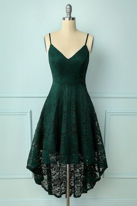 8c01a75941549a705cf7275e41b21f0ddesc49856560ri High Low Lace Dress, Style Vert, Shoulder Strap Dress, Green Homecoming Dresses, Vestido Plus Size, Burgundy Lace, Lace Homecoming Dresses, Short Prom Dress, Grad Dresses