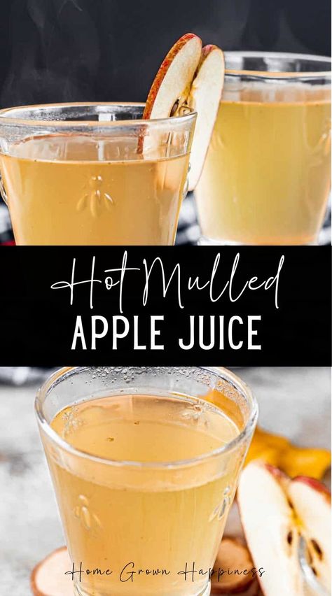 A warming mocktail of spiced mulled apple juice to enjoy over the cooler months. This is a non-alcoholic alternative to mulled wine. Flavour apple juice with citrus and spice and heat until fragrant, to create a warm spiced apple juice. A delicious and warming drink. This mulled apple juice recipe can be made on the stove top in under 30 minutes, or for a hands-off approach, make it in the slow cooker. Spiced Apple Juice, Mulled Apple Juice, Hot Apple Juice, Apple Juice Recipe, Home Grown, Mulled Wine, Apple Juice, Non Alcoholic, Juice