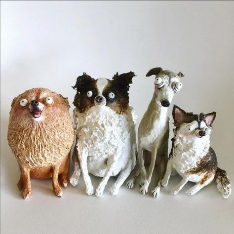 paper mache dog figures by Miranda Mulder are in the spotlight on allthingspaper.net Paper Mache Characters, Cool Paper Mache, Paper Mache Sculpture Ideas, Clay Animals Sculpture, Cat Paper Mache, Paper Mache Elephant, Paper Mache Art Projects, Paper Mache Dog, Paper Mache Animal Head