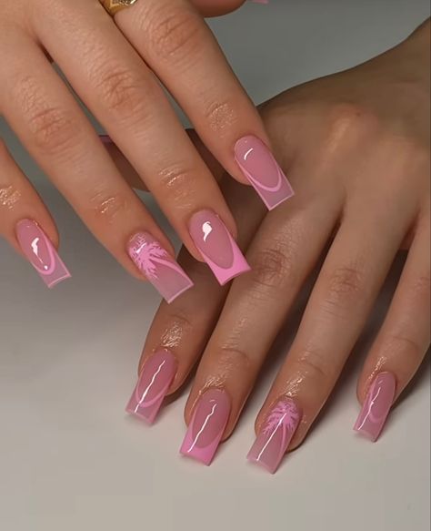 Nail Ideas Basic, Pink Blue Nails, Beginner Nail Designs, Fake Acrylic Nails, Ny Nails, Pink French Nails, Colored Acrylic Nails, Girly Acrylic Nails, Basic Nails