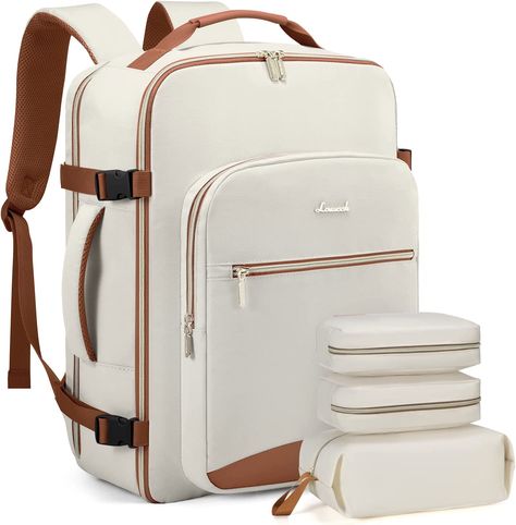 LOVEVOOK Travel Backpack Women, Flight Approved Carry On with 17.3inch Laptop Compartment, Personal Item with 3 Packing Cubes, Perfect for College, Hiking, and Overnight Trips - Beige Maternity Bags, Carry On Backpack, Creative Items, Easy Jet, Large Backpack Travel, Business Backpack, Luggage Strap, Luggage Backpack, College Backpack