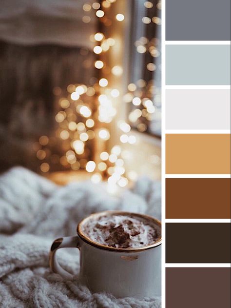 Hot Chocolate Color Palette, Vintage Winter Color Palette, Winter Color Aesthetic, Cozy Color Pallete, Cozy Winter Color Palette, Gray Beige Color Palette, Boho Winter Color Palette, Warm Cozy Color Palette, Chocolate Brown Color Combinations