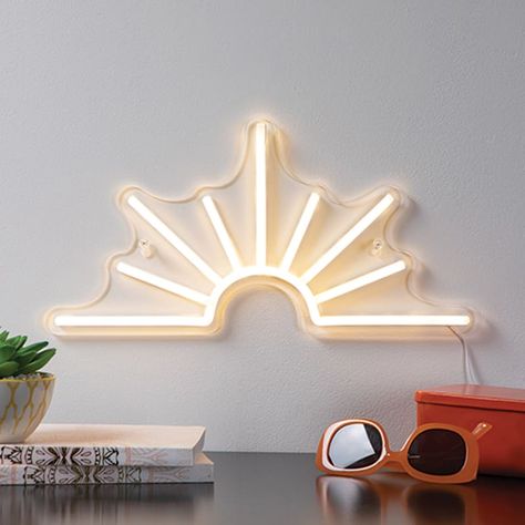 At Home Sunray Neon Wall Sign, White, 7.7"l X 15.2"h X 1.0"w, Plastic Above Bed Dorm Decor, Hanging Beach Decor, Neon Sign Apartment Decor, Led Sign Above Bed, Locals Only Sign, Cute Wall Lights, Wave Neon Sign, Colorful Beach Room, Boho Beach Room Decor