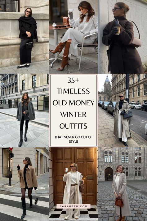 Looking for Old Money Winter Outfit ideas? Discover elegant, timeless, and classy outfit inspiration for women that captures the quiet luxury aesthetic. From chic coats to sophisticated skirts, these casual yet refined looks are perfect for winter 2024 and 2025. Embrace a wardrobe of effortless elegance with these old money winter outfits that blend style and warmth. #OldMoney #WinterOutfits #TimelessStyle #OutfitIdeas #ClassyFashion Winter Style 2024-2025, Day Time Winter Outfit, Quiet Wealth Outfits, Cold Weather Outfits Going Out, Old Money Winter Boots, Casual Fall Outfits Sneakers, Sophisticated Country Outfits, Modest Timeless Outfits, Chanel Inspo Outfit